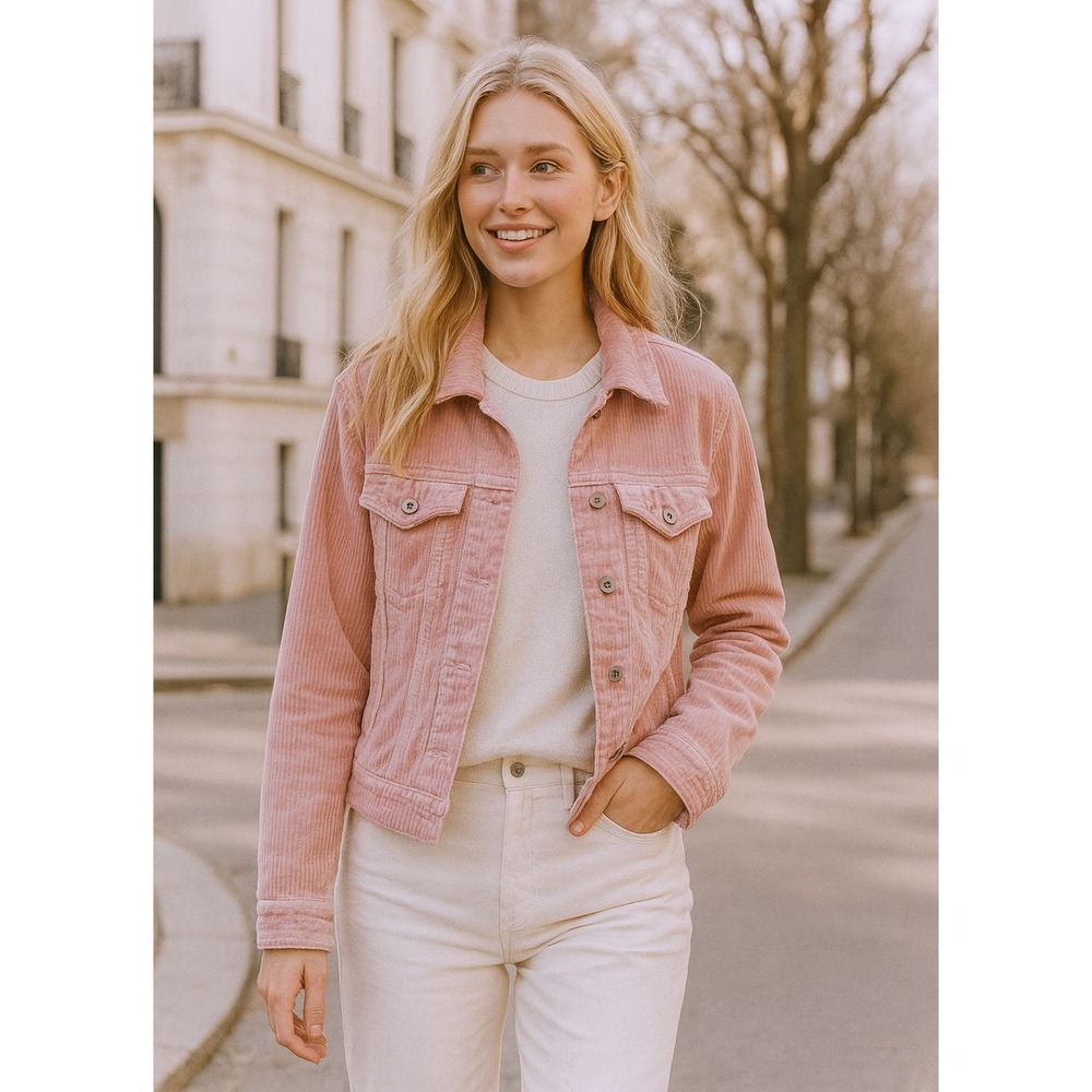 Arizona 90s Girly‎ Pink Corduroy Jacket Spring Easter Preppy Granola Girl SMALL